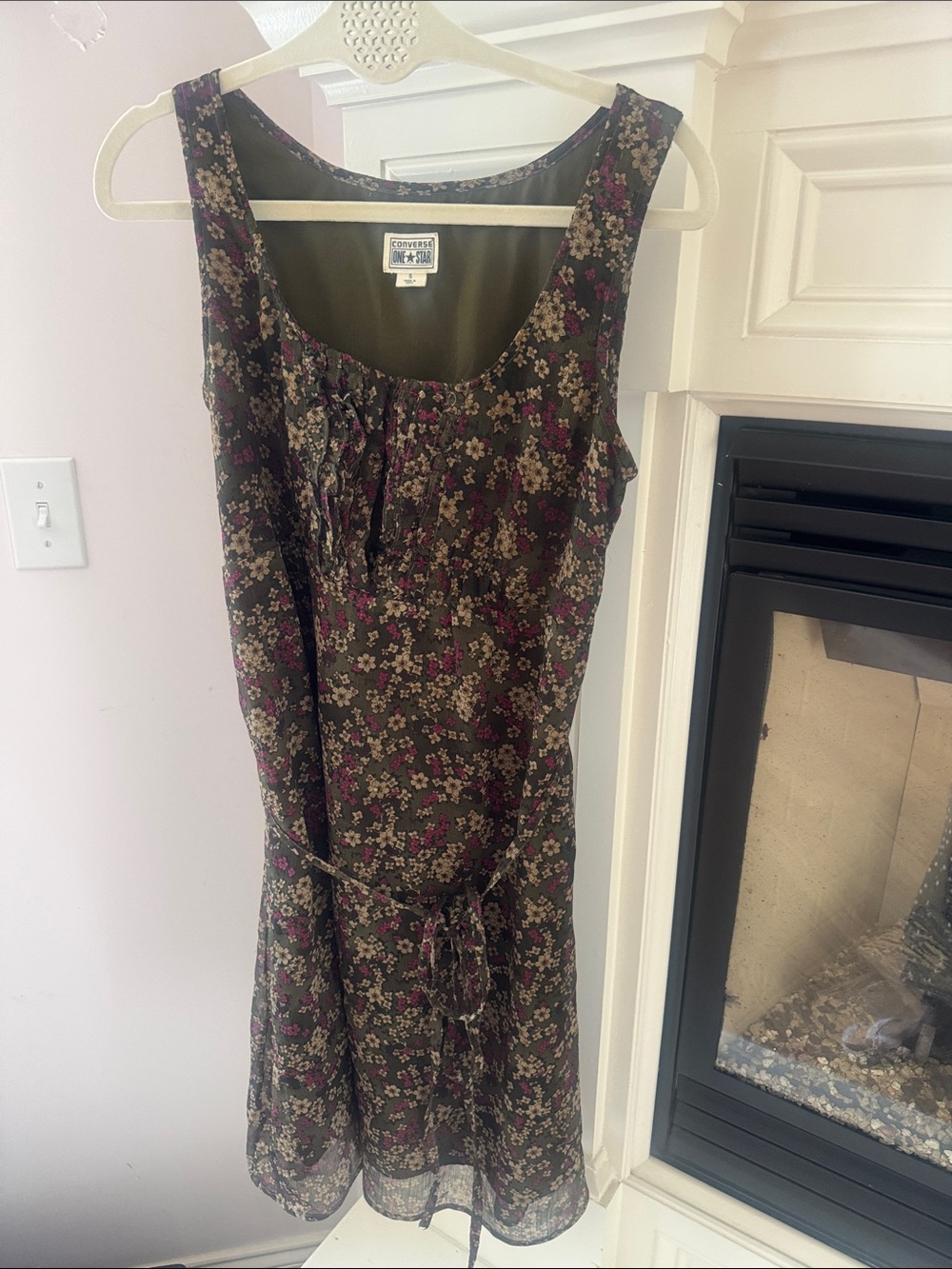 Converse One Star Olive Floral Midi Dress with Waist tie